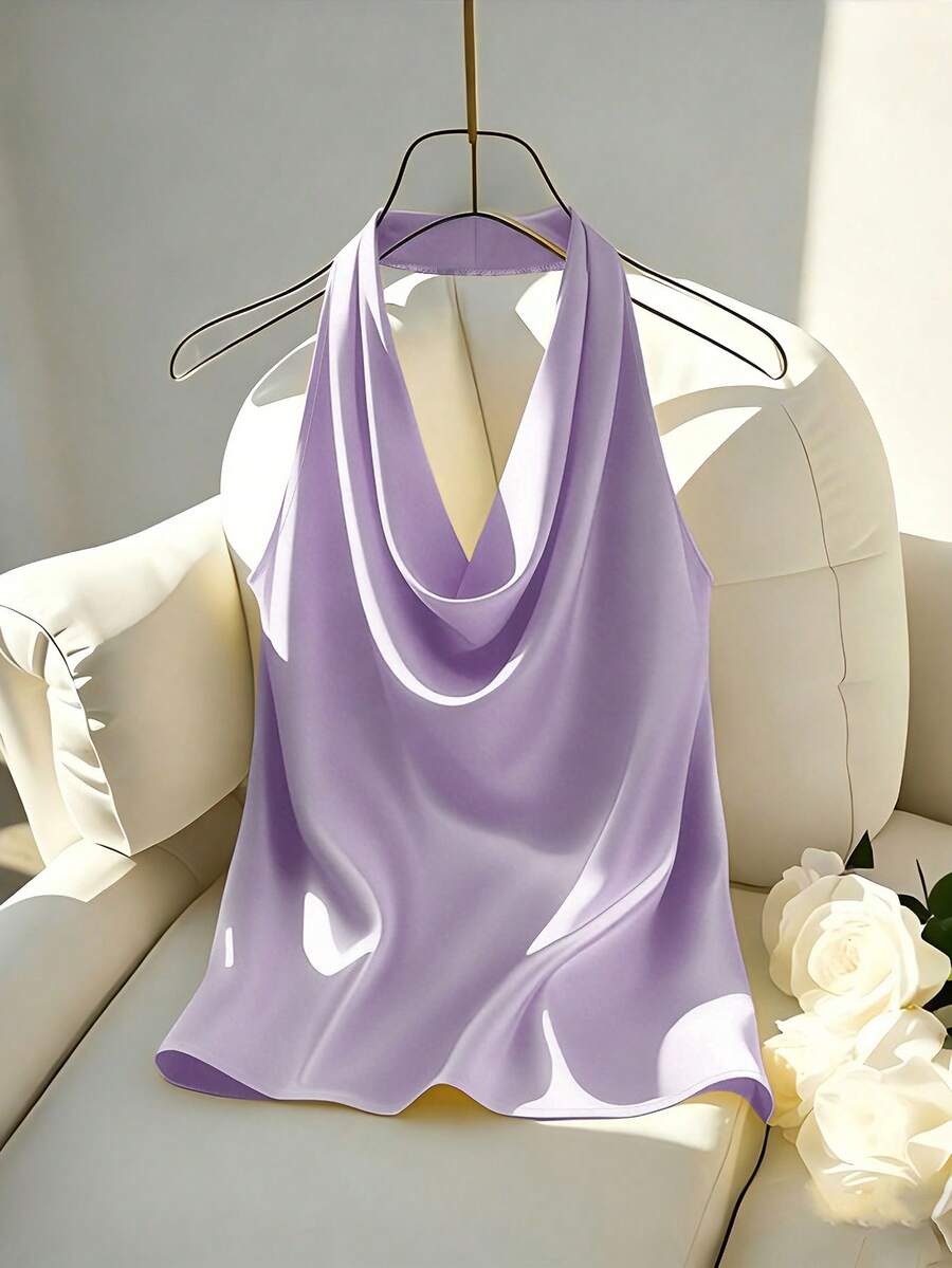 Franclia 新品 春夏掛脖露背修身女款背心上衣 - 淡紫色 - 查看 1