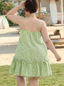 SHEIN EZwear Vestido de vacaciones holgado con estampado de cuadros azul marino de talla grande - verde menta - Ver 2
