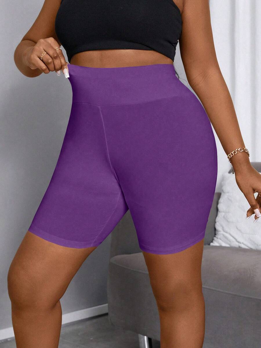 Maweii Plus Size Solid Color Minimalist Leggings, Everyday Wear - Purple - View 1