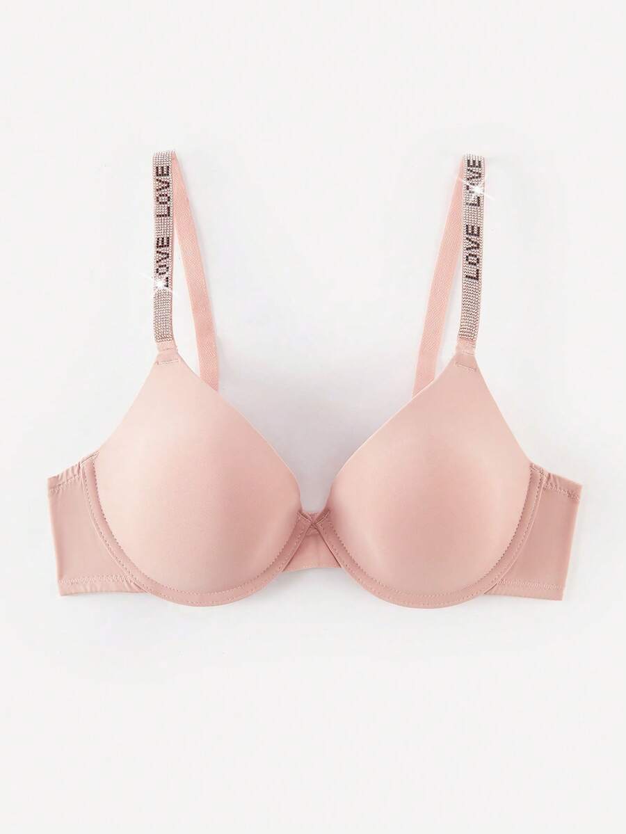 Bralution Pink Underwire Padded Bra, Lift & Enhance, High Support, Rhinestone Decor, Charming & Stylish Women's Lingerie - Pink - View 1