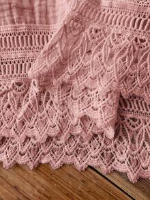 Rusticease Plus Size Women's Casual Vacation Pink Lace Patchwork Sleeveless Top And Pants 2 Piece Set, Summer Vacation - Pink - View 5