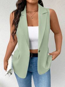 Elenzga Áo blazer mỏng nhẹ, tối giản, không tay dành cho nữ cỡ lớn - màu xanh lá - Xem 3