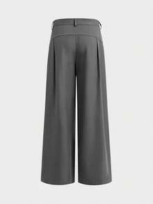 AXEPEAK Men's Solid Color Pleated Wide Leg Loose Casual Pants - Grey - View 4
