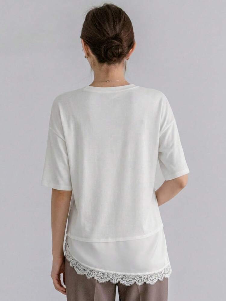 Women's Loose Lace Patchwork T-Shirt, Spring Sun Dresses For Women Summer