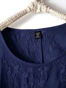 SHEIN LUNE CURVE 大码女式春夏刺绣无袖圆领修身背心，百搭时尚 - 藏蓝色 - 查看 4