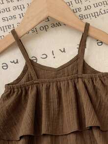 SHEIN LMoss Kids 2件套女婴纯色梭织无袖上衣和宽松休闲裤套装 - 棕色 - 查看 8