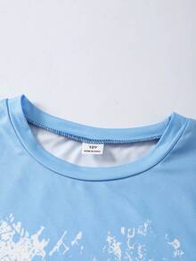 SHEIN 男童泼墨印花短袖T恤和工装裤两件套，休闲百搭，适合2026年春夏穿着，可用于郊游、度假、拍照以及学校/大学等场合。 - 藏蓝色 - 查看 7