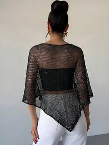 Firerie Khăn choàng không đối xứng khoét rỗng đính hạt dành cho nữ, thích hợp cho mùa xuân/hè. - màu đen - Xem 8