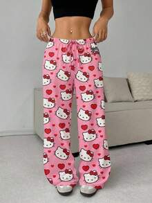 CovetEZ HELLO KITTY AND FRIENDS | SHEIN 女款低腰卡通印花休閒直筒長褲，適合夏季 - 彩色 - 查看 4