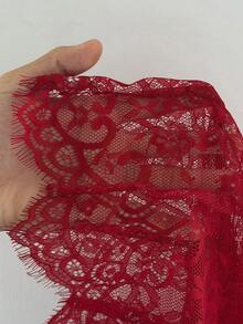 Viva Relle Damen Große Größen Rotes Spitzen-Transparent-Korsett-Top, Ärmellos V-Ausschnitt Blumen-Mesh-Bustier, sexy figurbetontes Spitzen-Top für Clubwear, Ausgehen & Layering - Bordeaux - Übersicht 7