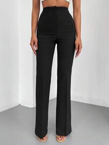 EURMUSE Solid Flare Leg Pants - Black - View 4