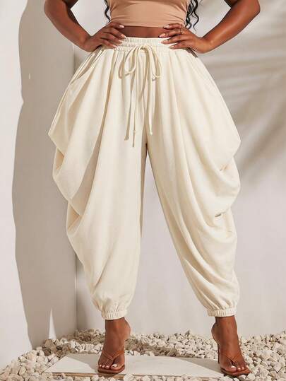 Radiana Pantalones harem casuales de talla grande para mujer con cordón en la cintura y unicolor