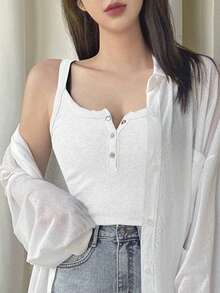 DAZY Ladies' Solid Color Summer Cami Top Tank Tops - White - View 3