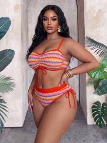 Slaydiva 2026 New Multicolor Patchwork Special Fabric Fashionable Minimalist Plus Size Swimwear Set - Multicolor - View 8