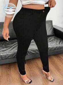 Maweii Plus High Casual Solid Waist Skinny Pants Fall Cloth For Women - Black - View 1