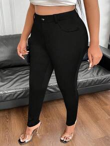 Maweii Plus High Casual Solid Waist Skinny Pants Fall Cloth For Women - Black - View 8