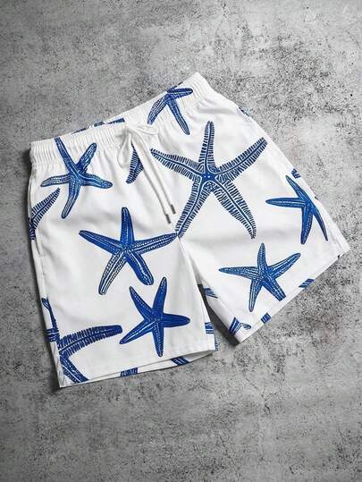 Manfinity EMRG Men's Starfish Print Drawstring Waist Pocket Beach Shorts Men Matching Swim Trunks Swim Trunks For Men Beachwear For Men Men Swim Trunks Shorts Men Swim Trunks Plus Starfish Men Swim Trunks, Hawaiian
