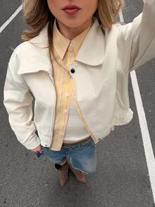Muchica Women's Casual Versatile Solid Color Jacket In Fall/Winter - Beige - View 7