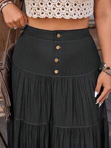 Nubod Plus Size French Style Casual Romantic Vacation Ruffle Hem Skirt - Black - View 7