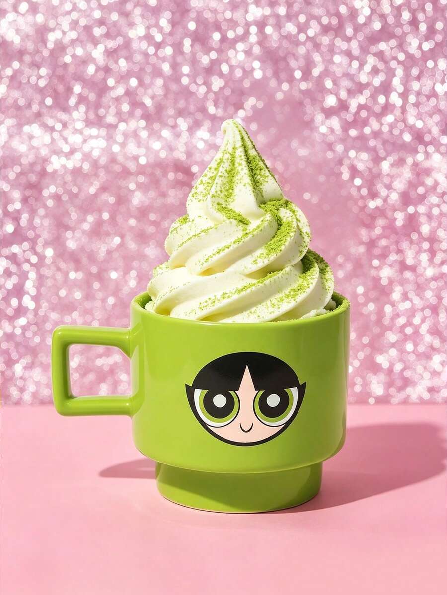THE POWERPUFF GIRLS X SHEIN 1 chiếc cốc in hình hoạt hình xếp chồng được, dung tích 12.68oz/375ml, chịu được nhiệt và lạnh, có thể sử dụng trong lò vi sóng và máy rửa chén, thích hợp đựng nước, sữa, nước ép, cà phê, Blossom, Bubbles, Buttercup, Mojo. - màu xanh lá - Xem 1