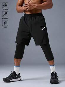 Acti Log Men's Sports Shorts, Elastic Drawstring, 2 In 1, Running & Workout. Outdoor Casual - Black - View 4