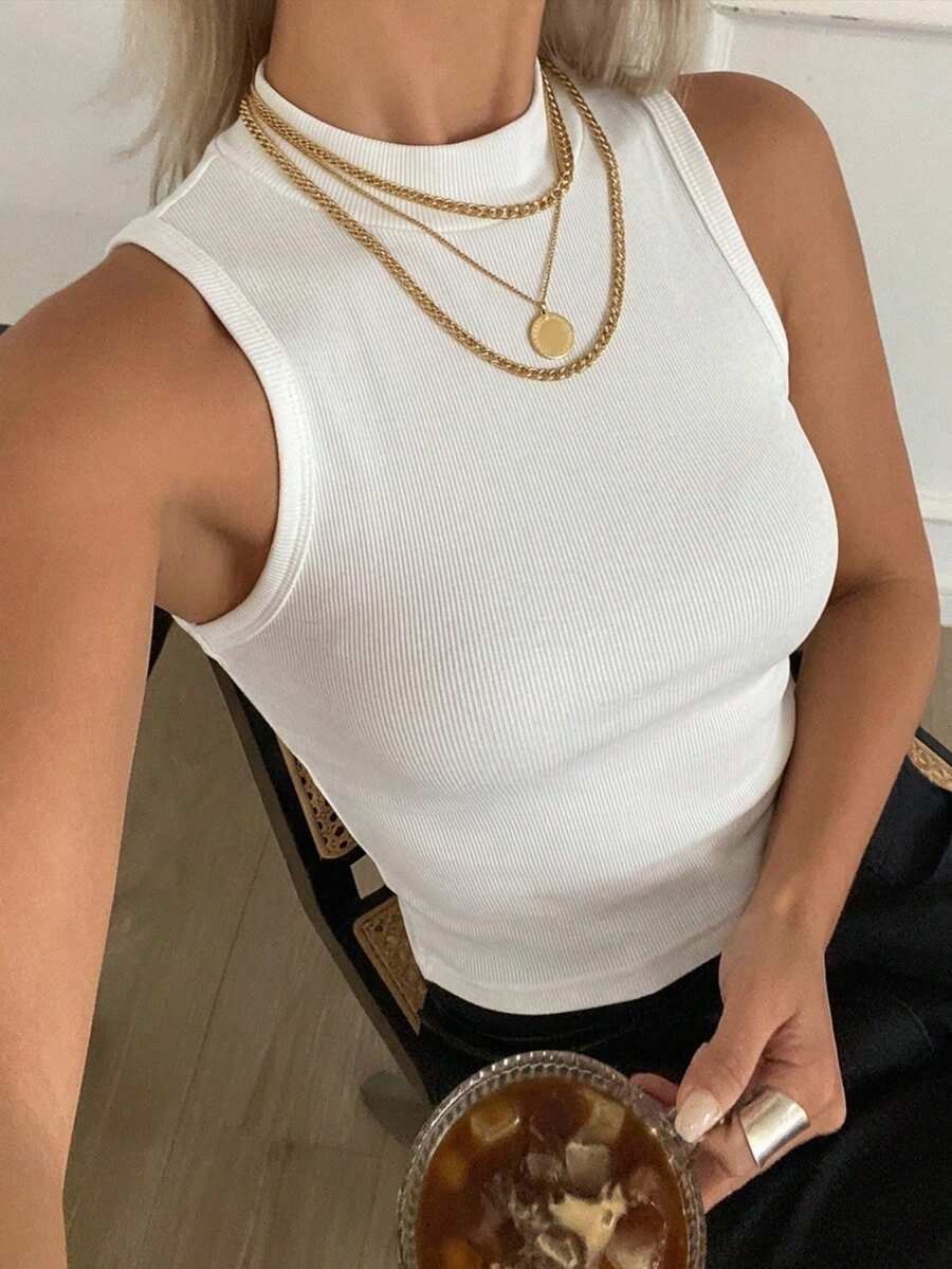 Livesso Áo camisole nữ màu trơn, kiểu dáng công sở, hàng mới về mùa hè. - trắng - Xem 1