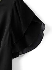GlowEve CURVE Plus Size Faux Pearl Decor Round Neck Solid Color Elegant Short Sleeve Blouse - Black - View 5
