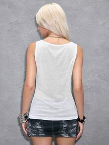 ROMWE Y2K Áo tank top cơ bản nữ phong cách retro Y3k gợi cảm xuyên thấu in họa tiết xích - trắng - Xem 3