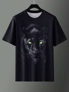 Manfinity Dauomo Plus Size Men's Lion Print Round Neck Short Sleeve Casual T-Shirt, Summer - Multicolor - View 2
