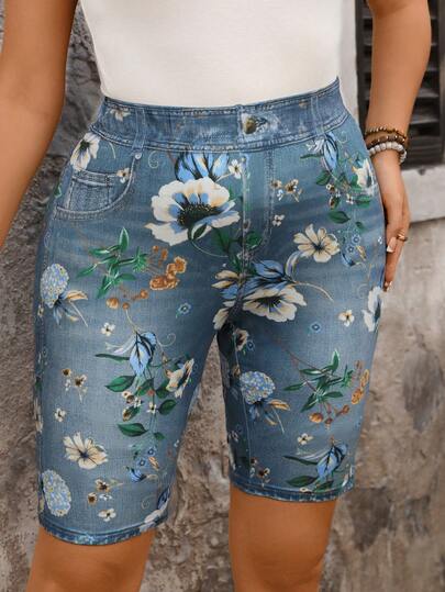 EMERY ROSE Quần legging co giãn in hoa thời trang mùa hè cỡ lớn