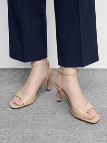 CUCCOO BIZCHIC Simple Round Toe With Stiletto Sandals, High Heels For Workplace Commuting Temperament Summer - List one apricot color - View 3