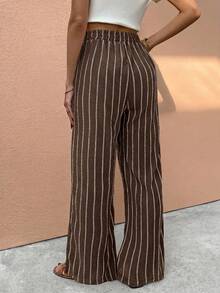 SHEIN Frenchy Women's Tie-Waist Striped Straight Leg Loose Casual Pants - Brown - View 3