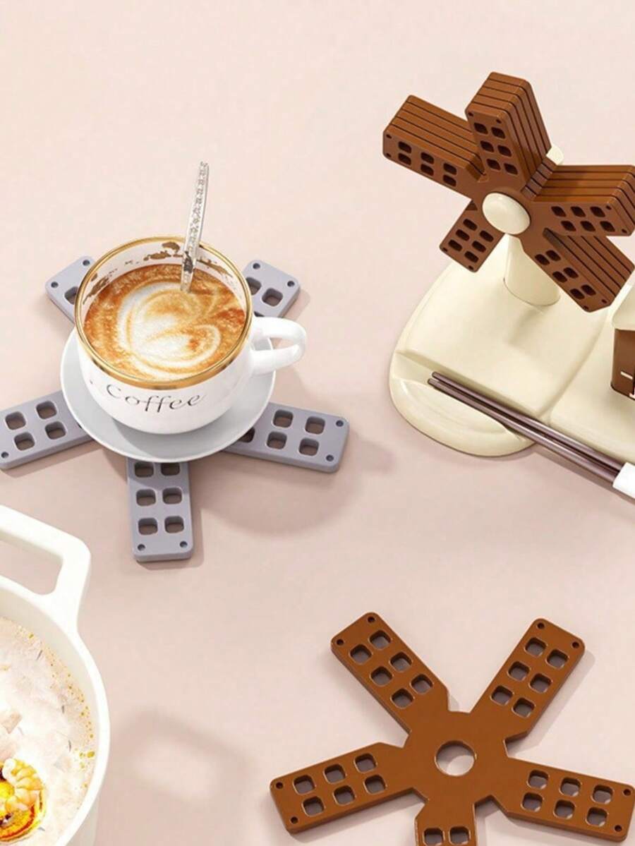 Zazumi 5Pcs Creative Windmill-Shaped Heat Insulation Mat, Foldable Anti-Scald Table Mat For Dishes & Cups, Decorative Table Ornament - Multicolor - View 1
