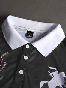 STYNVO 男士休閒時尚街頭日常通勤字母印花對比色短袖 Polo 衫，夏季 - 灰色 - 查看 3