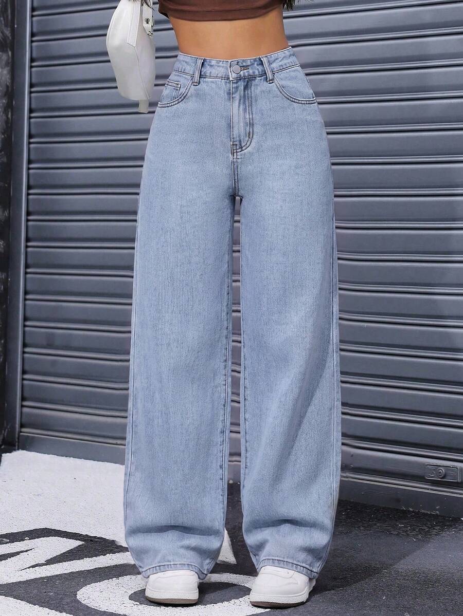 SHEIN ICON Plus Size Women Versatile Pocketed Button Fly Summer Jeans Back-To-School Graduation Light Blue Casual Formal - Blue - View 1