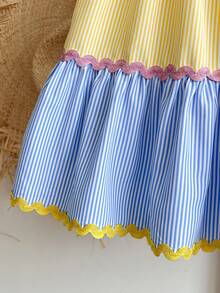 Cozy Pixies Đầm patchwork sọc cầu vồng cho bé gái, đầm chữ A thắt eo họa tiết hoa nhiều màu sắc, thích hợp cho các dịp thường nhật, lễ hội, đi biển, nghỉ mát, phong cách boho, mùa xuân/hè. - Nhiều màu - Xem 9