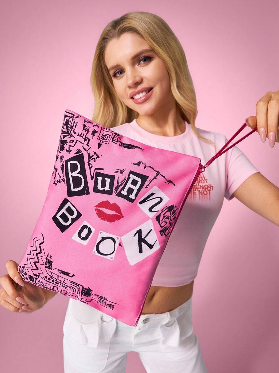 Mean Girls | SHEIN 1个卡通图案印花涤纶纤维轻便化妆包,适合收纳化妆品、文具、日用品、数码产品,非常适合通勤、上学、旅行,男女老少皆宜,学生适用。 - 粉色 - 查看 1