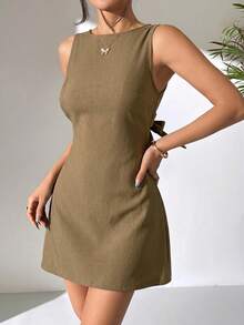 SHEIN EZwear 驼色无袖露背编织连衣裙（女款） - 駝色 - 查看 3