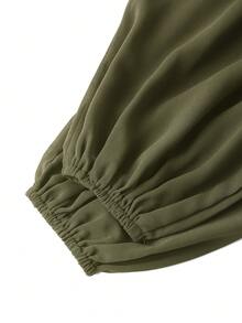 SHEIN Clasi 浪漫荷葉袖洋裝，適合約會穿著 - 軍綠色 - 查看 3