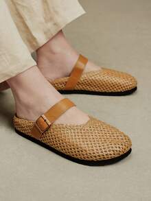 Solecia Women's Slip-On Thick Soled Mule Loafers, Casual Spring/Autumn Shoes For Christmas - Light brown - View 2