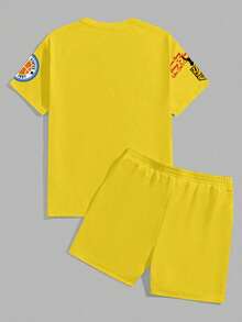 Sorvial Men's Casual Letter Printed Short Sleeve T-Shirt & Shorts Set, Summer, Holiday - Yellow - View 3