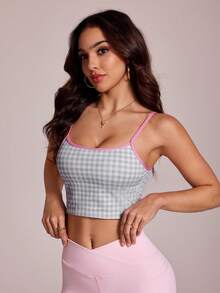 SHEIN Sovereign Charm 女款對比飾邊格紋舒適運動內衣 - 彩色 - 查看 5