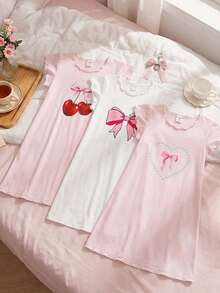 2 piezas Camisón de punto con estampado de mariposa para niñas, verano - Multicolor - Ver 9