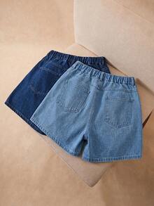 Elaquor Plus Size Summer Casual Slant Pocket Denim Shorts Set Beach Formal Sky Blue Navy Blue - Blue - View 11