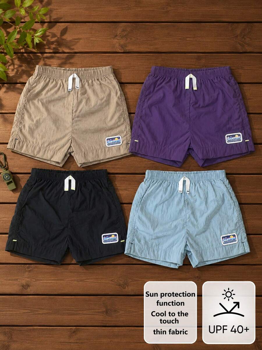 SHEIN 4pcs/Set Toddler Infant Baby Boys Casual Elastic Waist Shorts, Sun Protection, Cooling Touch, Embroidered Patch, Drawstring Design, All-Match Versatile Style, Suitable For Daily Wear, School, Travel, Sports - Multicolor - View 1