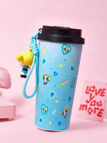 THE POWERPUFF GIRLS X SHEIN 500ml /16 Oz 真空保溫不鏽鋼杯，1個防漏蓋，適用於熱飲/冷飲，適用於大多數杯架 - 藍色 - 查看 8