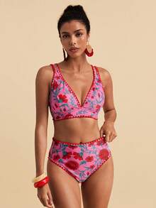 Travachic Women'S Summer Beach Vacation Floral Print Bikini Set Bathing Suits For Women Swimsuits For Woman - Multicolor - View 3