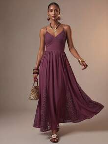 Zivah 2026 Spring/Summer New Dark Purple Lace Patchwork A-Line Long Dress,Boho Summer Holiday Vacation,Suitable For Music Festivals,Beach & Wedding Guest - Purple - View 7