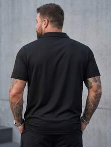 Manfinity Homme 男士加大尺碼夏季休閒純色短袖polo衫 - 黑色 - 查看 2