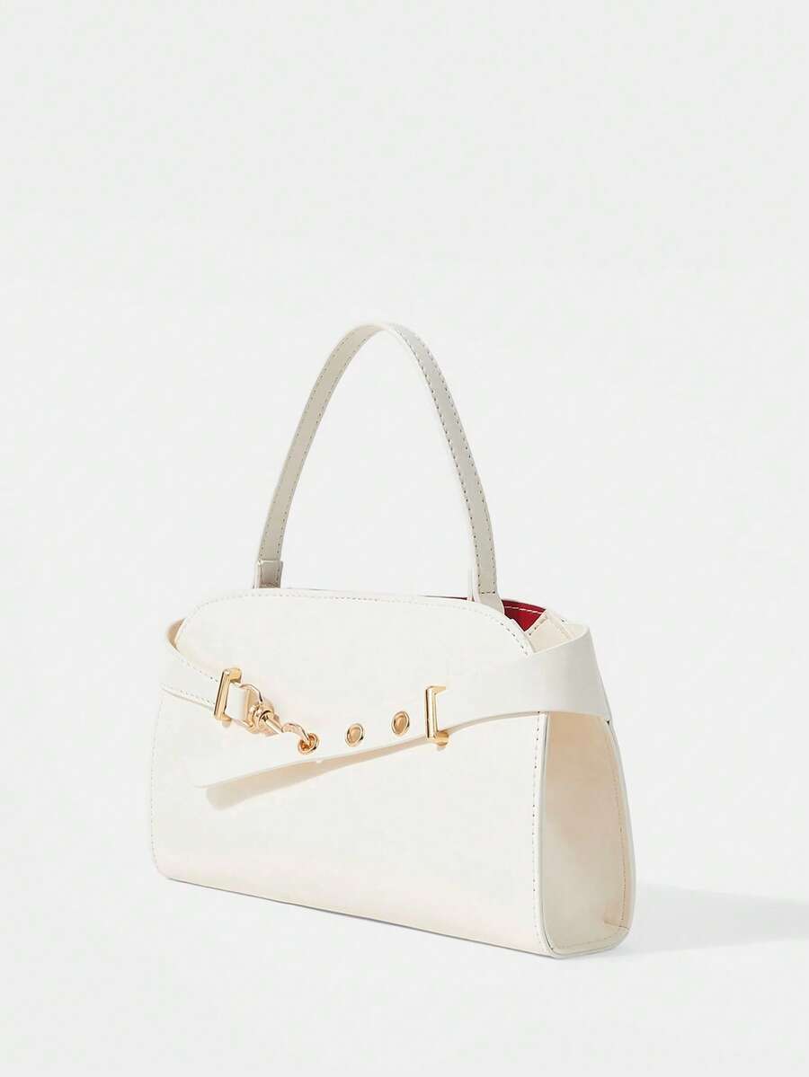 SHECARRY Bolso de mano para mujer, elegante y exquisito para vacaciones, trabajo y viajes, de gran capacidad, con correa de hombro ajustable y detalles metálicos - Pearl White - Ver 1